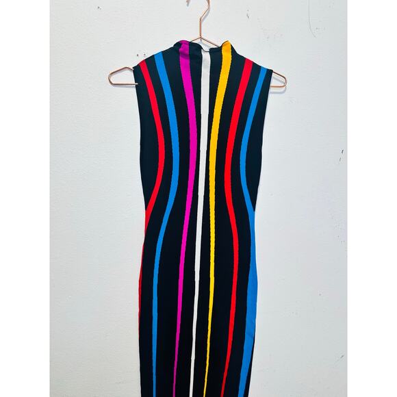 VICTOR GLEMAUD Rainbow Striped Mock Neck Sleeveless Sheath Dress Size XS - Picture 11 of 16